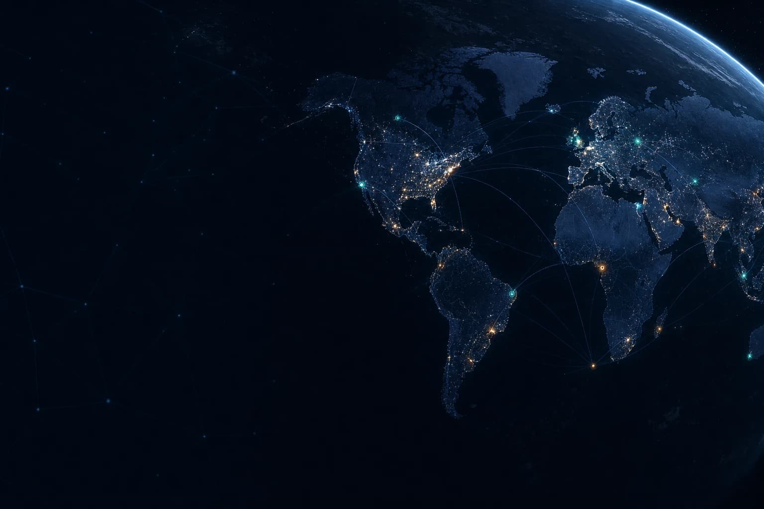 A network of public signals traced across a dark world map
